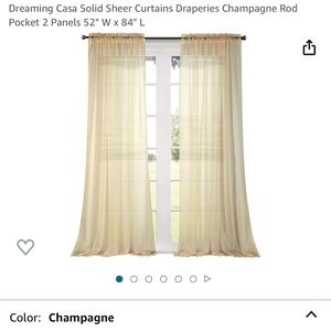 Champagne sheer curtains (2) NWOT, 52 inches by 84 inches